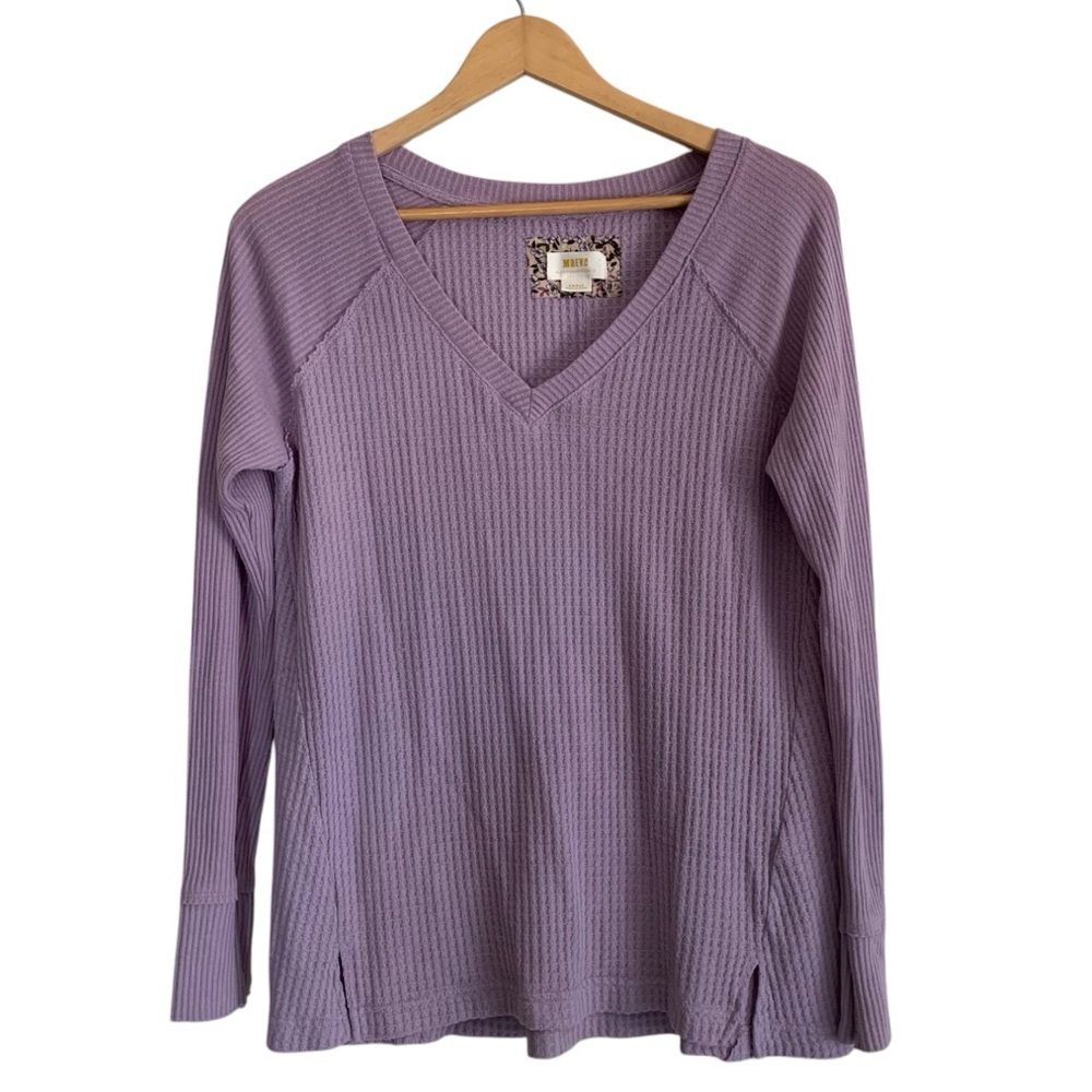 Maeve by Anthropologie V-Neck Pullover Pastel Lavender Waffle Thermal Size Small